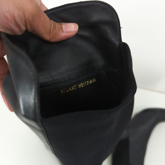 Stuart Weitzman Women 4 Lowjack Boots 5050 Black Leather Over The Knee OTK Block - Picture 9 of 11